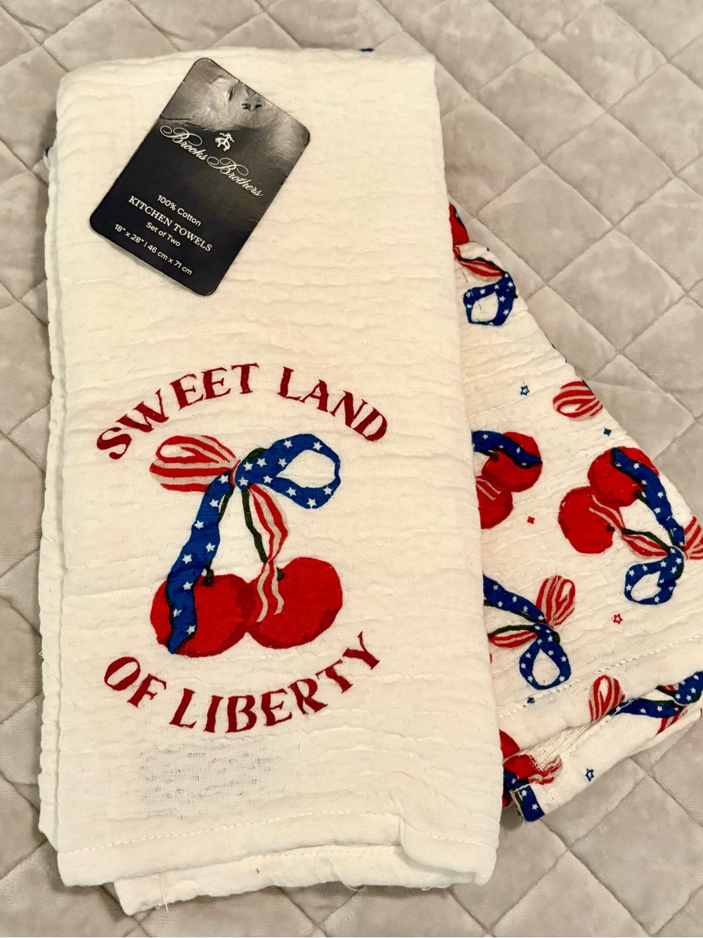 Sweet land of liberty patriotic cherry kitchen towels